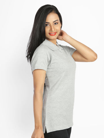 Campus Sutra Women Grey Melange Polo T-shirt