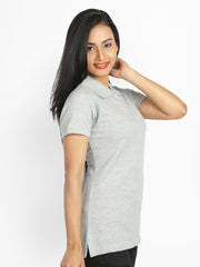 Campus Sutra Women Grey Melange Polo T-shirt