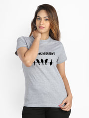 Campus Sutra Women Grey Melange Printed T-shirt
