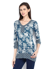 Casual Collection by Debenhams Women Teal Blue &amp; White Printed Top