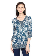 Casual Collection by Debenhams Women Teal Blue &amp; White Printed Top