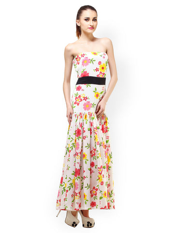 Cation White Floral Print Tube Dress
