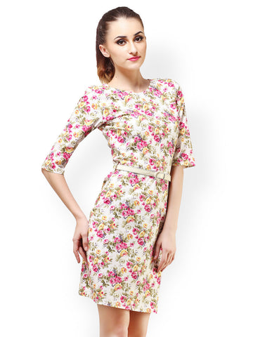 Cation White Floral Print Sheath Dress
