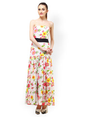 Cation White Floral Print Tube Dress