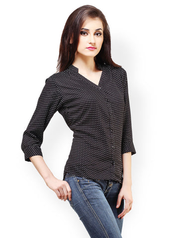 Cation Women Black Polka Dot Print Shirt