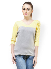 Cation Women Yellow &amp; Grey Top