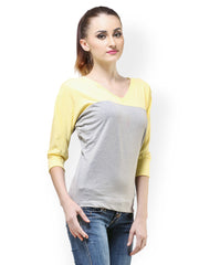 Cation Women Yellow &amp; Grey Top