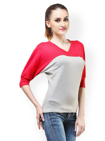 Cation Women Red &amp; Grey Top