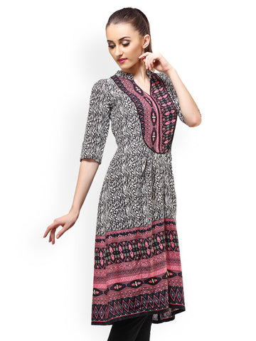 Cation Women Black &amp; White Printed Kurta