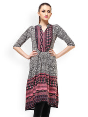 Cation Women Black &amp; White Printed Kurta