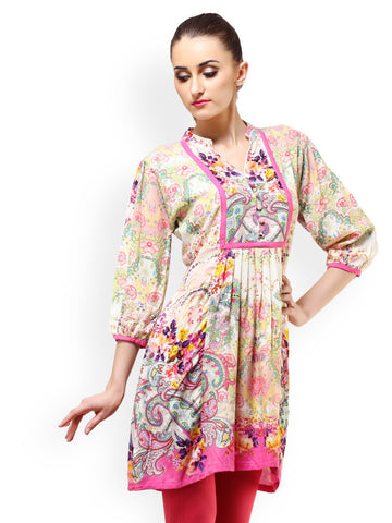 Cation Women Pink Printed Kurti