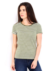 Chemistry Women Off-White &amp; Green Striped Top