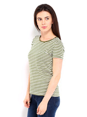 Chemistry Women Off-White &amp; Green Striped Top