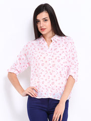 Chemistry Women White &amp; Pink Printed Shirt