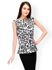 Color Cocktail Black &amp; White Printed Peplum Dress
