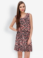 Color Cocktail Black Printed Fit &amp; Flare Dress