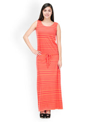 Color Cocktail Orange Striped Maxi Dress