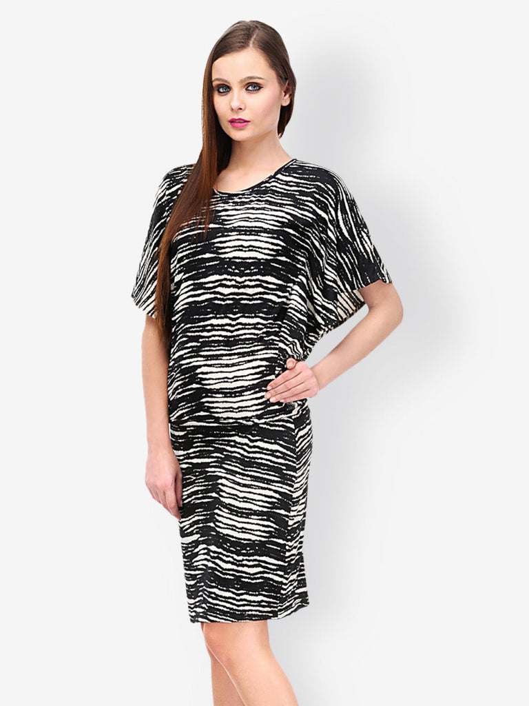 Color Cocktail Black &amp; White Zebra Print Shift Dress
