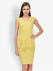 Color Cocktail Yellow &amp; White Striped Peplum Dress