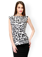 Color Cocktail Black &amp; White Printed Peplum Dress