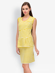 Color Cocktail Yellow &amp; White Striped Peplum Dress