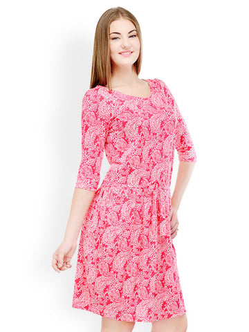Color Cocktail Red Paisley Printed A-line Dress