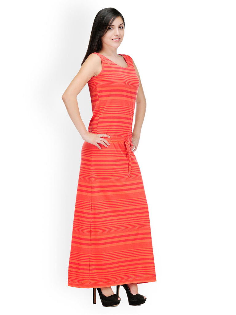 Color Cocktail Orange Striped Maxi Dress