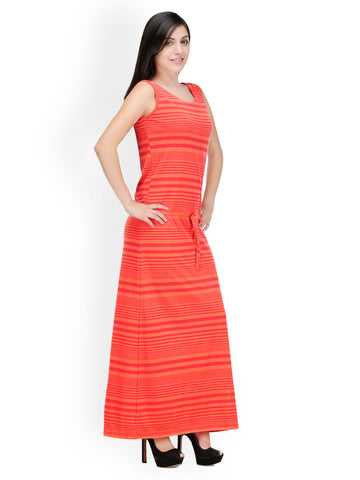 Color Cocktail Orange Striped Maxi Dress