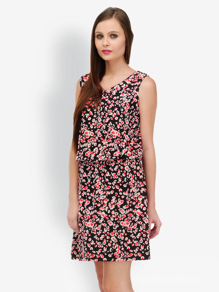 Color Cocktail Black Printed Fit &amp; Flare Dress