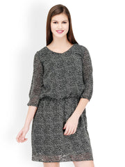 Color Cocktail Black &amp; White Printed Shift Dress