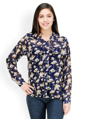 Color Cocktail Women Navy Blue Printed Top