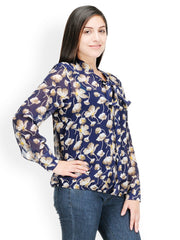 Color Cocktail Women Navy Blue Printed Top