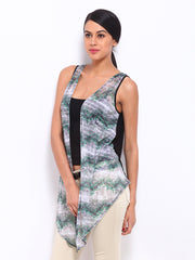 Cottinfab Grey &amp; Green Printed Shrug