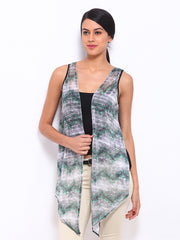 Cottinfab Grey &amp; Green Printed Shrug