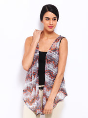 Cottinfab Grey &amp; Orange Printed Shrug