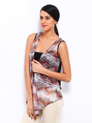 Cottinfab Grey &amp; Orange Printed Shrug