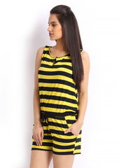Cottinfab Women Black &amp; Yellow Striped Playsuit