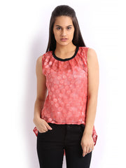 Cottinfab Women Coral Pink High-Low Top