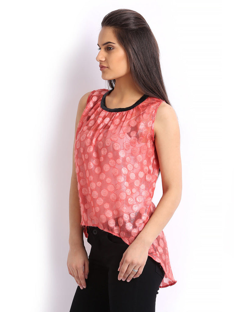 Cottinfab Women Coral Pink High-Low Top
