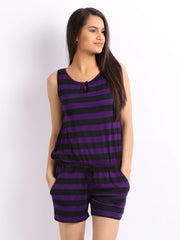 Cottinfab Women Purple &amp; Black Striped Playsuit