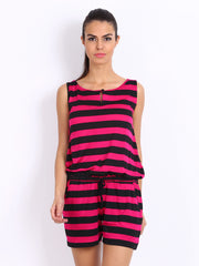 Cottinfab Women Pink &amp; Black Striped Playsuit