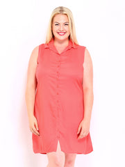 Curvy by DressBerry Coral Pink Collar Berry Dress