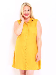 Curvy by DressBerry Mustard Yellow Collar Berry Dress