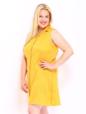 Curvy by DressBerry Mustard Yellow Collar Berry Dress
