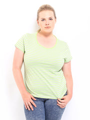 Curvy by Roadster Women Grey &amp; Lime Green Striped Top