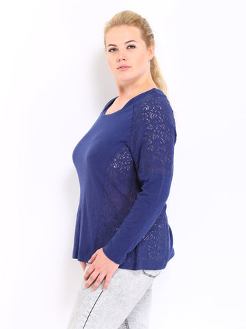 Curvy by Roadster Women Navy Lace Top