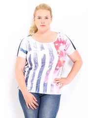 Curvy by Roadster Women White &amp; Navy Printed Top