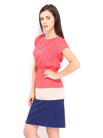D Muse by DressBerry Coral Pink &amp; Blue Column Berry Dress
