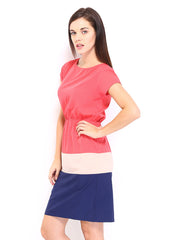 D Muse by DressBerry Coral Pink &amp; Blue Column Berry Dress