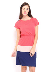 D Muse by DressBerry Coral Pink &amp; Blue Column Berry Dress